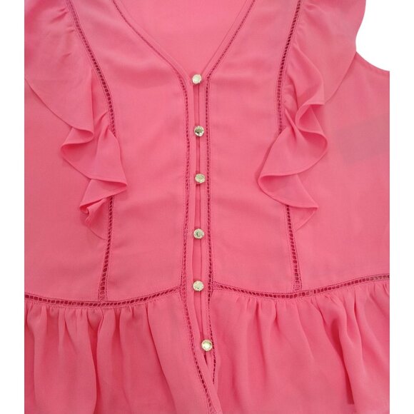 Tommy Hilfiger Womens Pink Ruffled Button-Up Sleeveless Top M Polyester. NWT - Picture 5 of 8